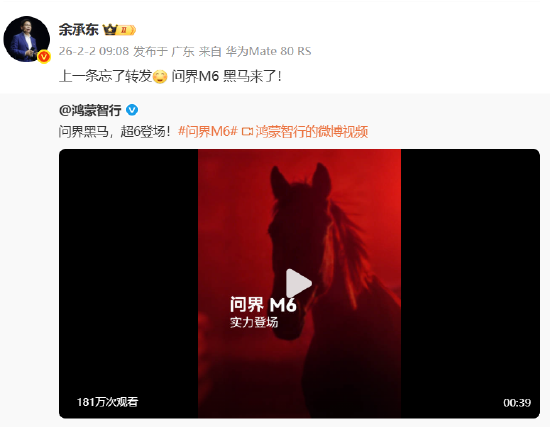 问界M6即将登场，余承东：黑马来了