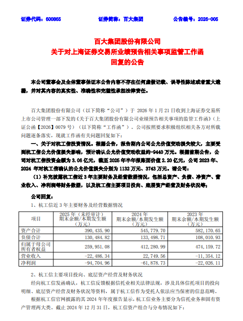 百大集团2025年业绩预告：非经常性损益拖累净利润，投资结构风险与韧性并存