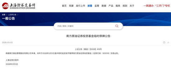 最新公告!南方原油证券投资基金临时停牌