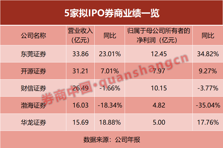 5家拟IPO券商业绩分化!东莞证券夺双冠,渤海证券遭遇滑铁卢
